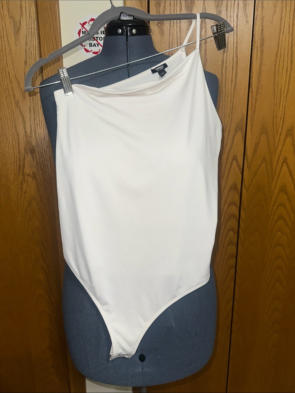 Express White Asymmetric-Strap Bodysuit